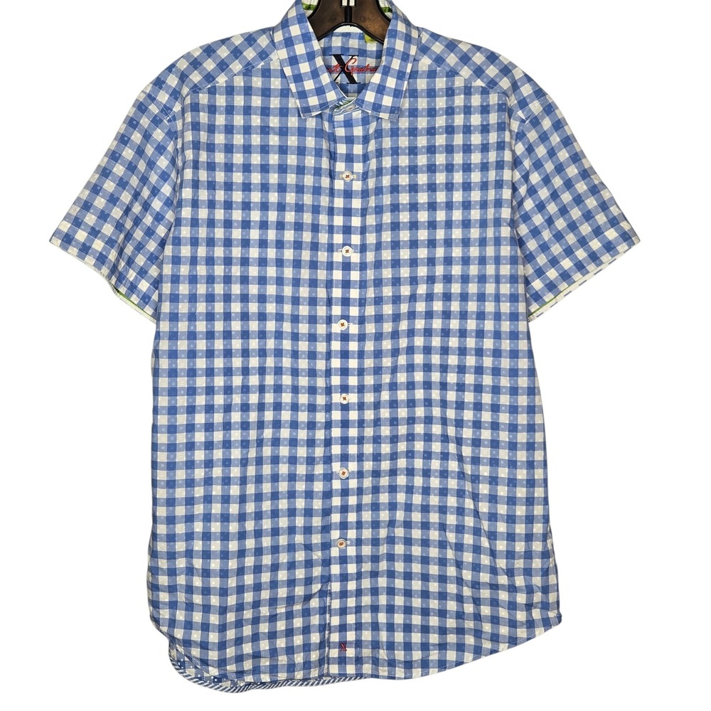 Robert Graham X Men's M Blue White Gingham Check Short Sleeve Button Down Shirt